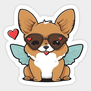 kawaii cute happy dog with butterfly wings Sticker